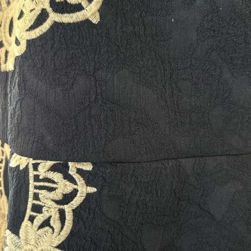 Black silk brocade dress with ivory lace embroidery and watercolor patches sz4 - Picture 7 of 12